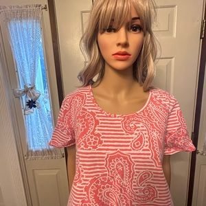 Denim & Co L top and skort set in peachy orange